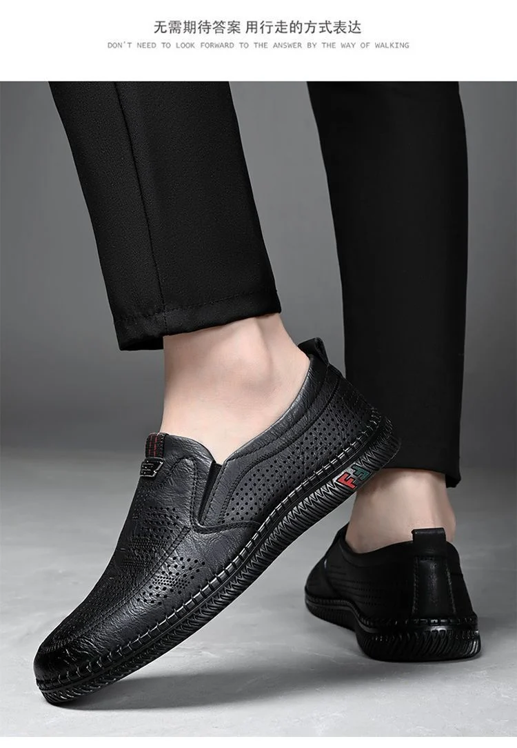 [Broken Size Processing] Leather Shoes Men's Genuine Leather Hole Shoes Dad Shoes Summer Soft Bottom Breathable Lazy Bean Shoes
