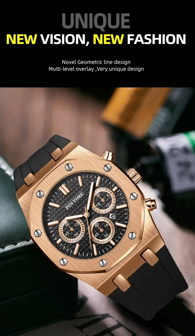 Foreign Trade Products: Men's Watch with Three Dials, Multi-Functional, Sports, Waterproof, Men's Fashion Casual Watch, Cross-Border Hot-Selling Item