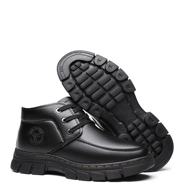 Cotton-padded shoes men's winter fleece-lined thick warm pure sheepskin fur cotton-padded boots middle-aged and elderly dad shoes non-slip cotton-padded leather shoes