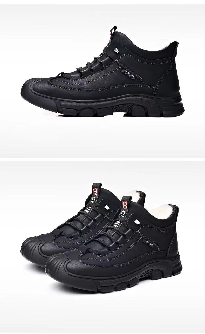 Cold-resistant warm cotton-padded shoes men's warm winter thickened fluff outdoor leather high-top one-piece Northeast snow boots non-slip