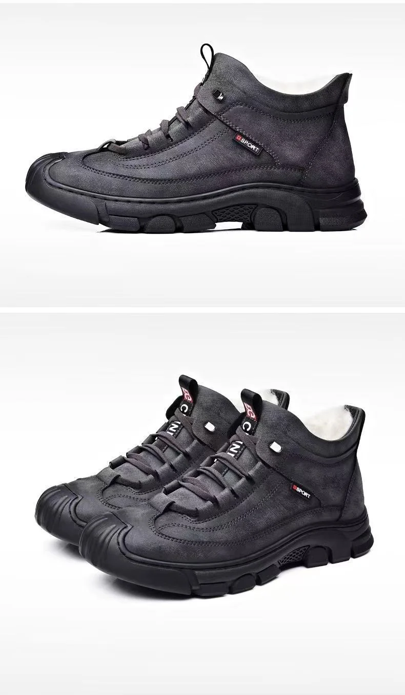 Cold-resistant warm cotton-padded shoes men's warm winter thickened fluff outdoor leather high-top one-piece Northeast snow boots non-slip