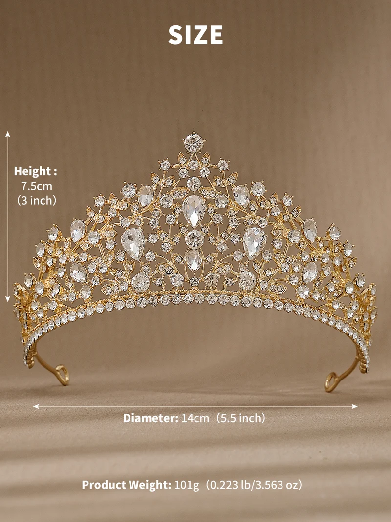 European and American All-match Bride Wedding Hair Accessories Light Luxury Full Diamond Birthday Party Crown Baroque Vintage Rhinestone Crown