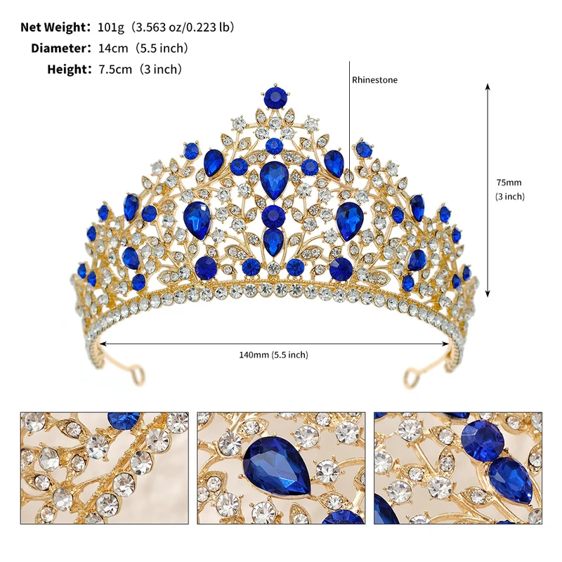 European and American All-match Bride Wedding Hair Accessories Light Luxury Full Diamond Birthday Party Crown Baroque Vintage Rhinestone Crown