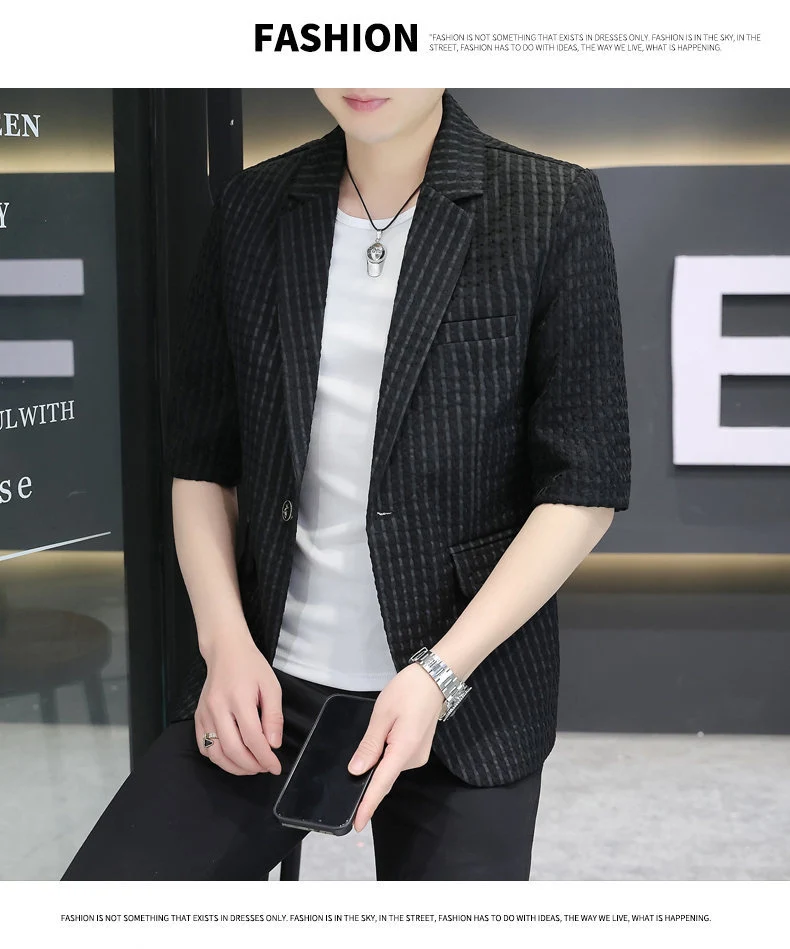 Summer half sleeve thin suit Korean style men's half sleeve fashionable fashionable jacket slim fit trendy summer small suit
