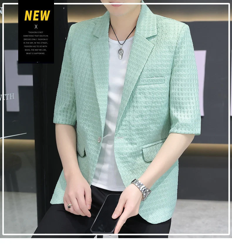 Summer half sleeve thin suit Korean style men's half sleeve fashionable fashionable jacket slim fit trendy summer small suit