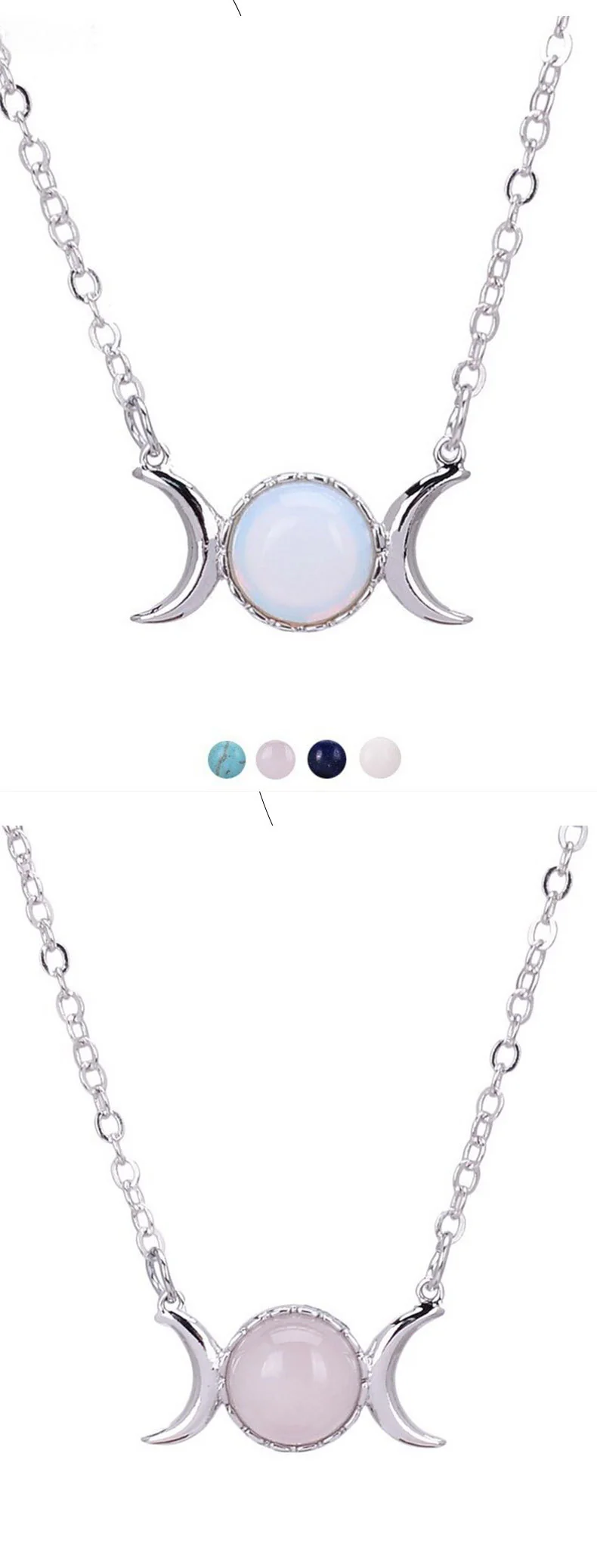 Turquoise Necklace European and American Tiger Eye Stone Choker Stainless Steel Accessories Moon Pendant Women's Non-Fading Gold Clavicle Chain