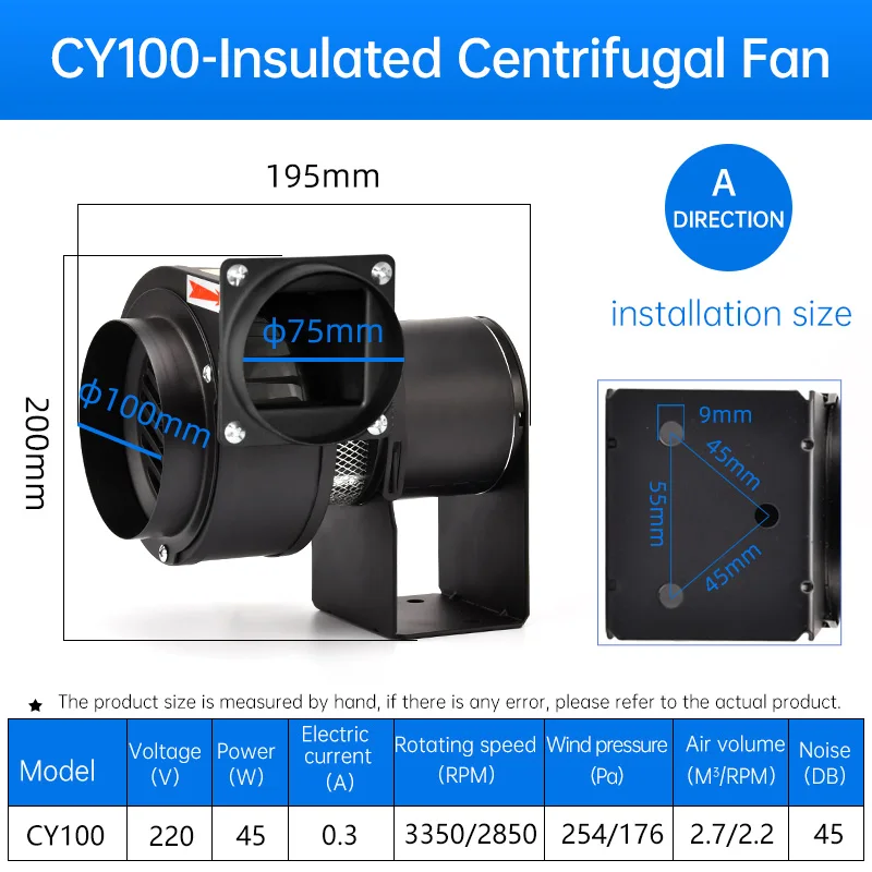 Hot Selling Factory Direct Multi-Wing Centrifugal Fan CY100 A/B 75mm 220V Heat Insulation Blower Strong Industrial Exhaust