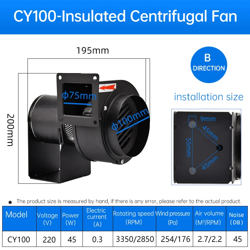 Hot Selling Factory Direct Multi-Wing Centrifugal Fan CY100 A/B 75mm 220V Heat Insulation Blower Strong Industrial Exhaust