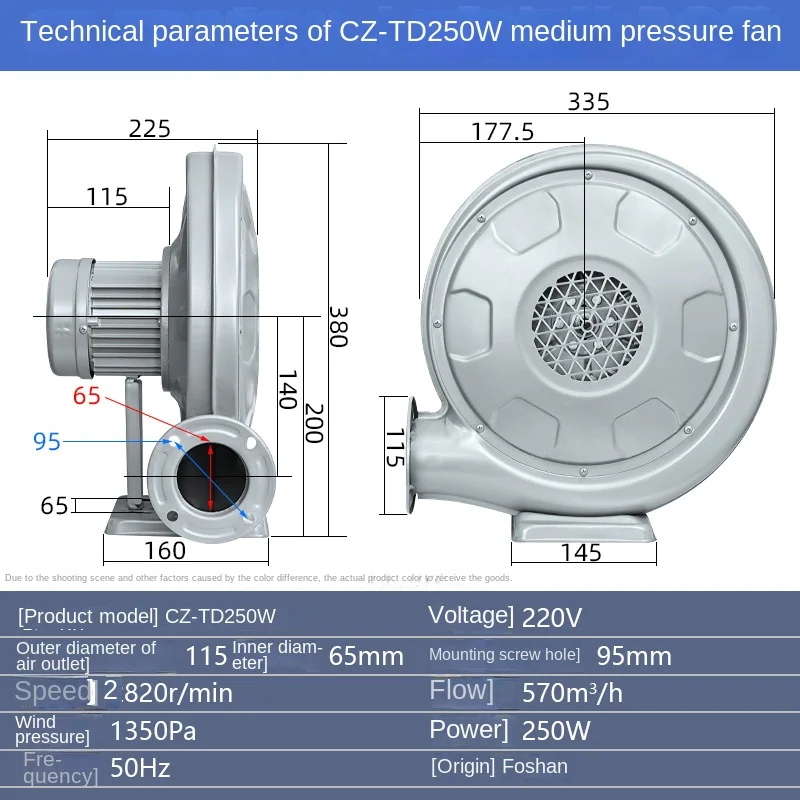 250W Medium Pressure Centrifugal Fan 220V Powerful Industrial Air Blower Free Standing Kitchen Blower OEM/ODM Supported