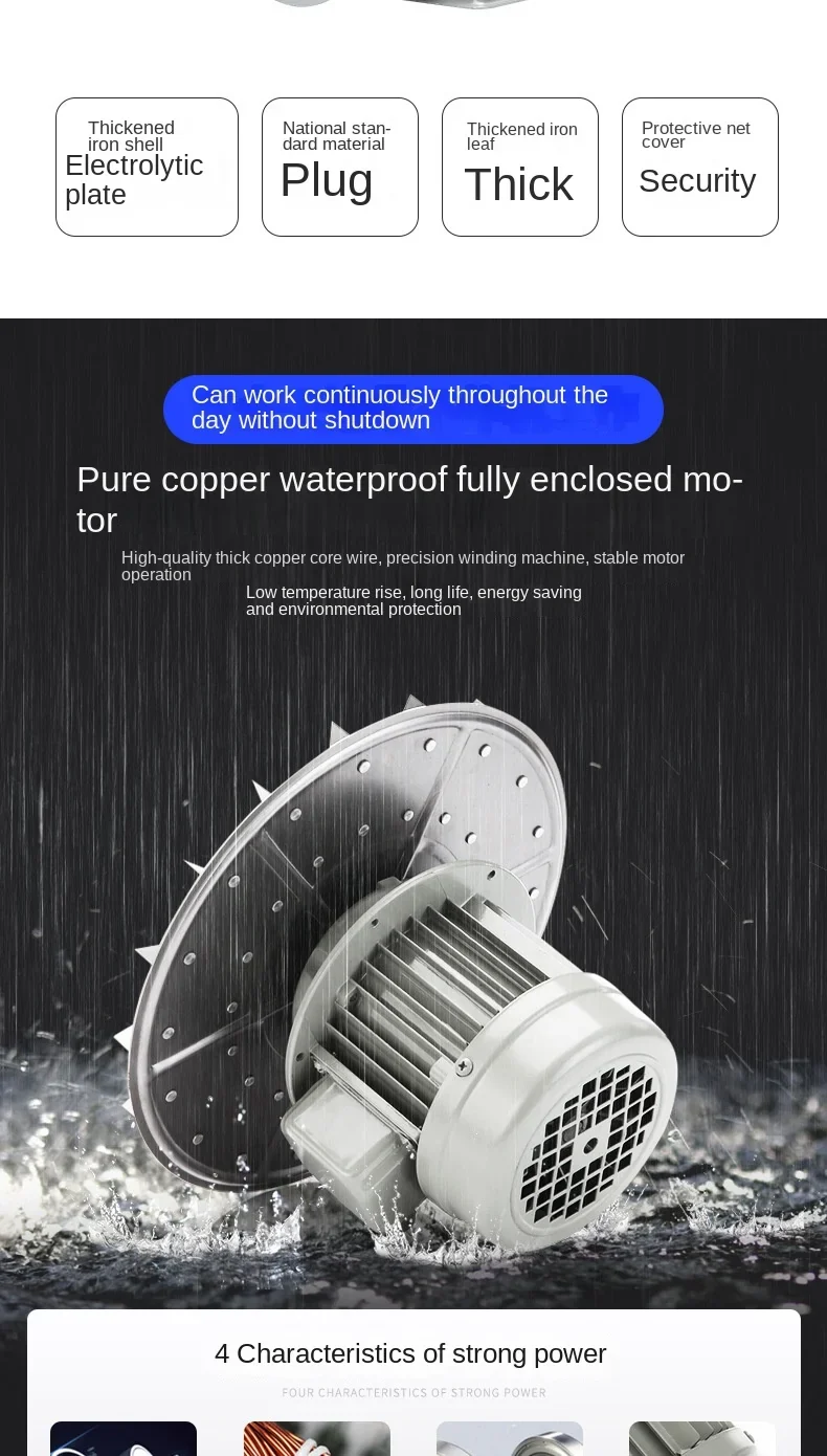 250W Medium Pressure Centrifugal Fan 220V Powerful Industrial Air Blower Free Standing Kitchen Blower OEM/ODM Supported