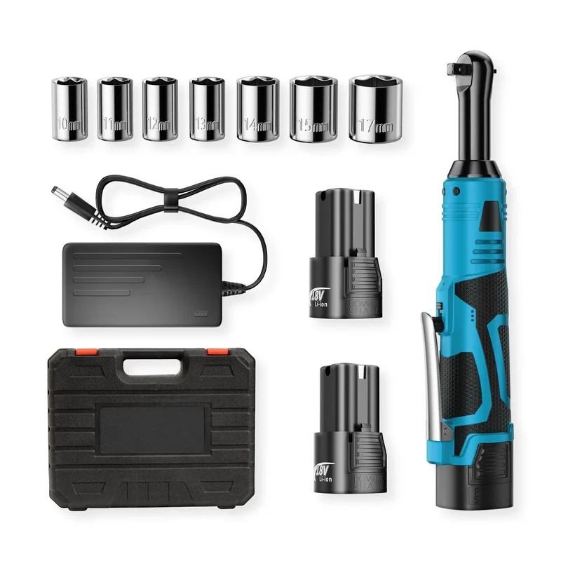 Car Repair Tool Box 18V Cordless Electric Ratchet Wrench with Rechargeable Battery