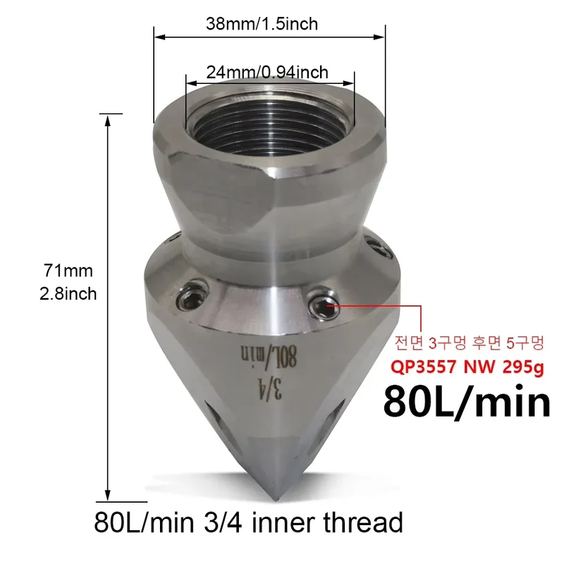 1/2 G1/2 High Pressure 8-Hole Nozzle Sewage Sludge Pipeline Flushing Gun Nozzle for Cleaning and Washing Tool Kit