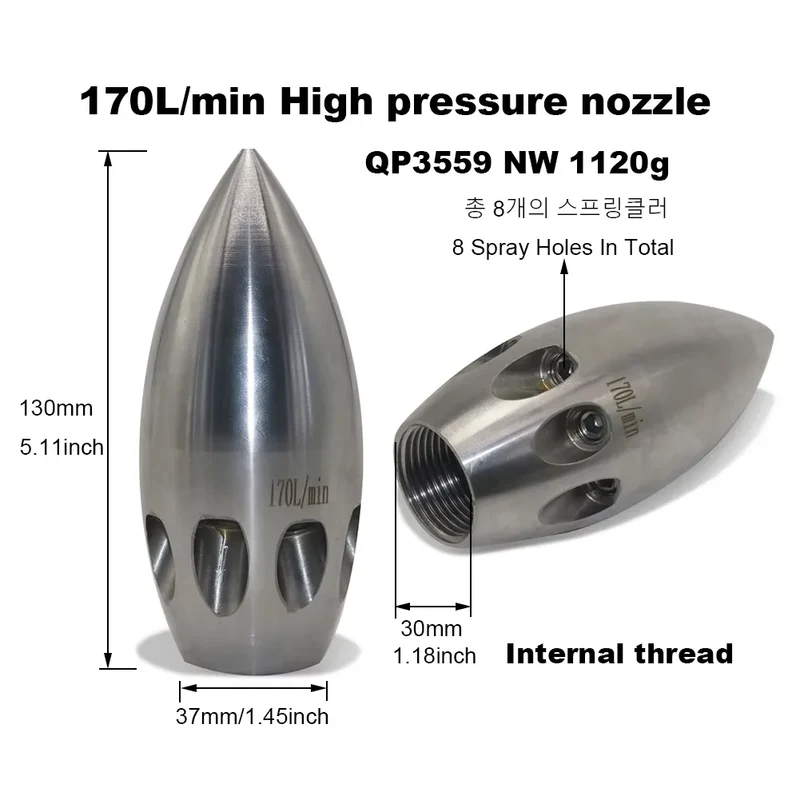 1/2 G1/2 High Pressure 8-Hole Nozzle Sewage Sludge Pipeline Flushing Gun Nozzle for Cleaning and Washing Tool Kit