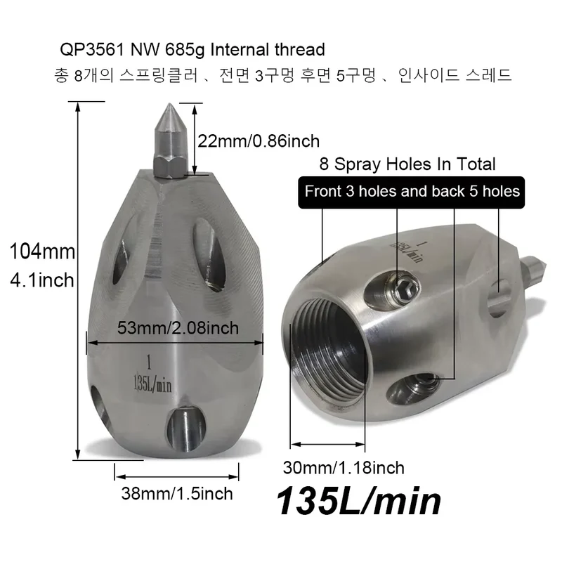 1/2 G1/2 High Pressure 8-Hole Nozzle Sewage Sludge Pipeline Flushing Gun Nozzle for Cleaning and Washing Tool Kit