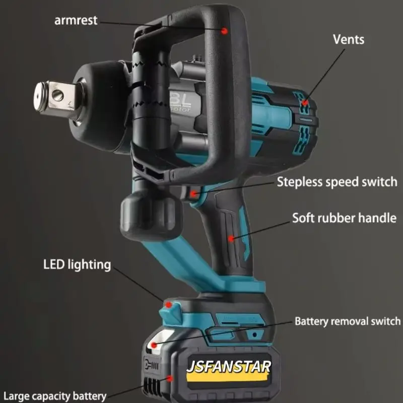 3000NM Rechargeable Large Battery Electric Impact Electric Wrench Battery Kit Professional