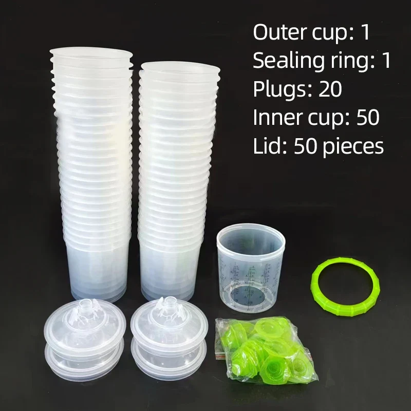 50Pcs 400ML Spray Gun Paint Tank Paint Spray Gun Mixing Cup No Clean Disposable Measuring Cup Type H/O Quick Cup