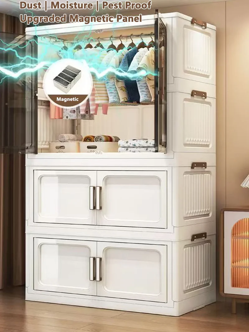 Multi-Functional Folding Storage Cabinet with Doors White/Black/Gray for Home Office Kitchen Bathroom Organizer