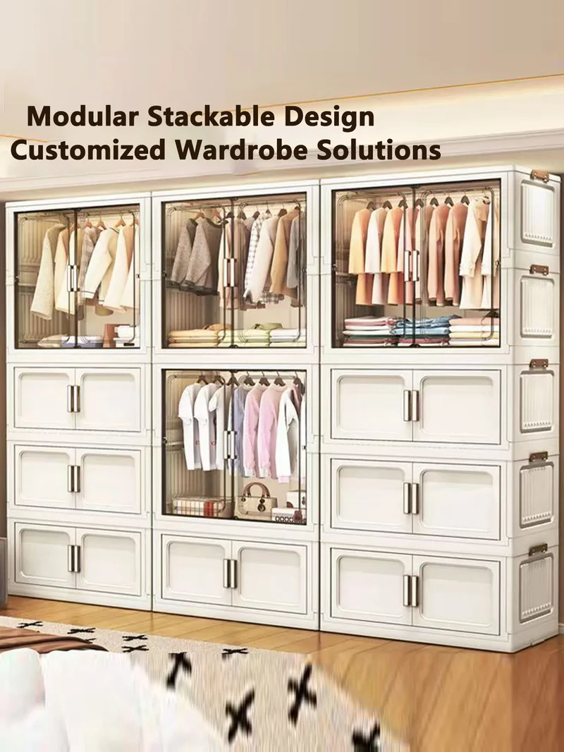 Multi-Functional Folding Storage Cabinet with Doors White/Black/Gray for Home Office Kitchen Bathroom Organizer