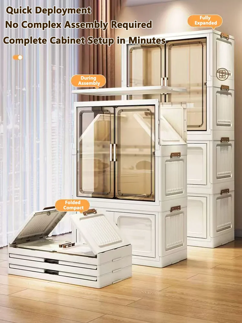 Multi-Functional Folding Storage Cabinet with Doors White/Black/Gray for Home Office Kitchen Bathroom Organizer