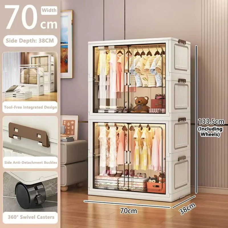 Multi-Functional Folding Storage Cabinet with Doors White/Black/Gray for Home Office Kitchen Bathroom Organizer