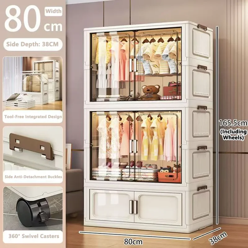Multi-Functional Folding Storage Cabinet with Doors White/Black/Gray for Home Office Kitchen Bathroom Organizer