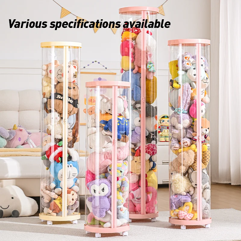 Transparent Multi-Functional Storage Bucket with Lid And Optional Wheels for Dolls Plush Toys Holiday Decorations Display Shelf