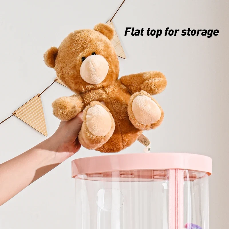 Transparent Multi-Functional Storage Bucket with Lid And Optional Wheels for Dolls Plush Toys Holiday Decorations Display Shelf