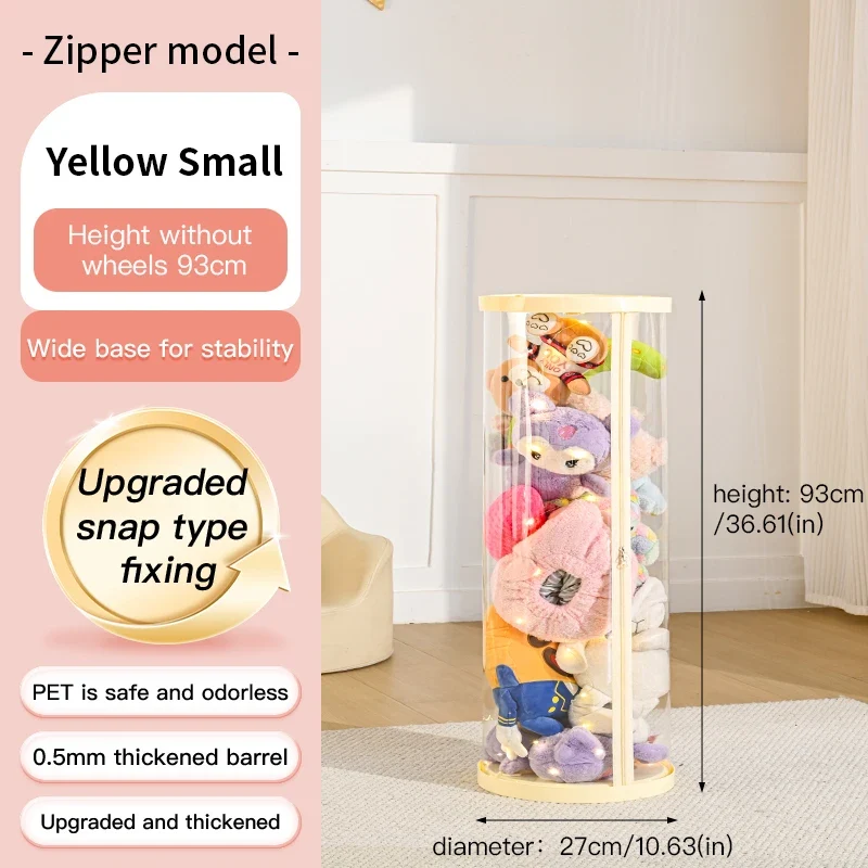 Transparent Multi-Functional Storage Bucket with Lid And Optional Wheels for Dolls Plush Toys Holiday Decorations Display Shelf