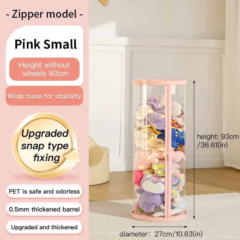 Transparent Multi-Functional Storage Bucket with Lid And Optional Wheels for Dolls Plush Toys Holiday Decorations Display Shelf