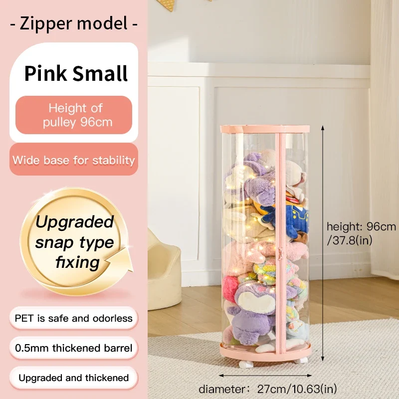 Transparent Multi-Functional Storage Bucket with Lid And Optional Wheels for Dolls Plush Toys Holiday Decorations Display Shelf