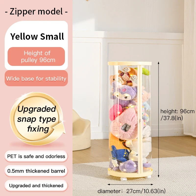 Transparent Multi-Functional Storage Bucket with Lid And Optional Wheels for Dolls Plush Toys Holiday Decorations Display Shelf