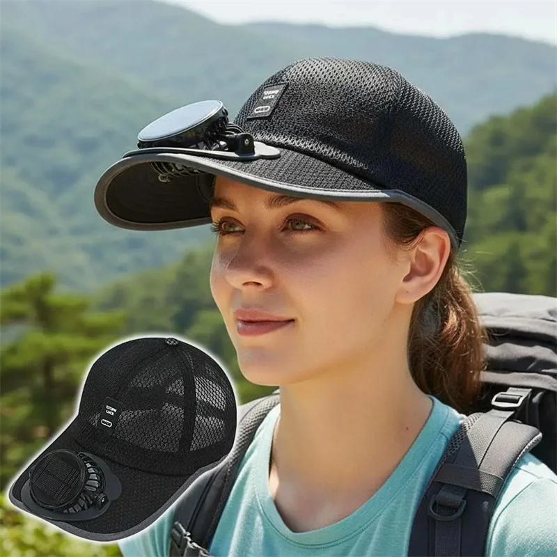 Summer Usb Solar Fan Baseball Cap for Men Women Mesh Adjustable Breathable Unisex Caps Quick Dry Running Hat Cap Outdoor Sports
