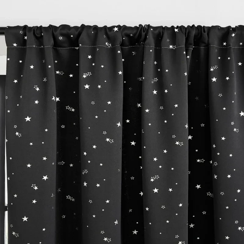 1pc Blackout Curtain, Solid Color With Metallic Star Pattern, Polyester Blend, Room Darkening, Thermal Insulated, UV Blocking Fo