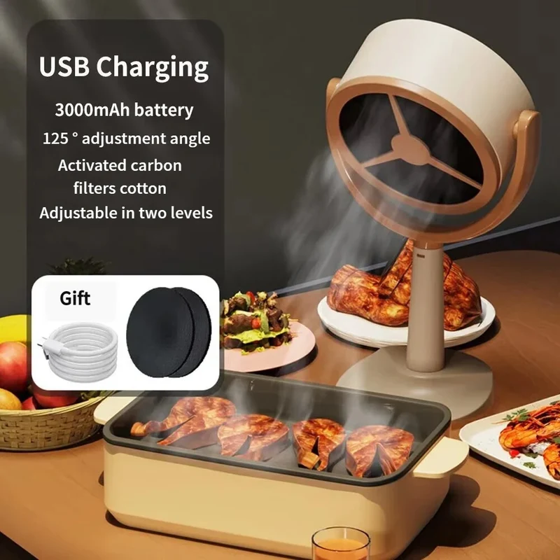 Electric Desktop Range Hood USB Adjustable Angle Portable Mini High Suction Power Exhaust Fan for BBQ Hot Pot Kitchen Appliance