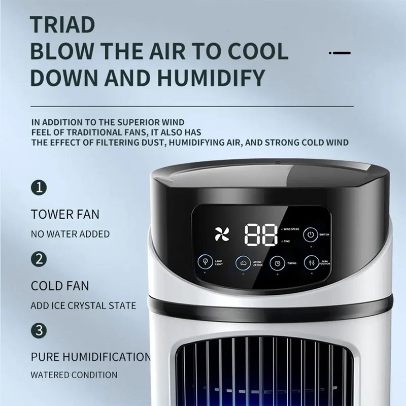 Water Cooling Fan Air Conditioner Adjustable Speeds Timer Personal Fan Air Cooler With Humidifier for Bedroom Living Room Office