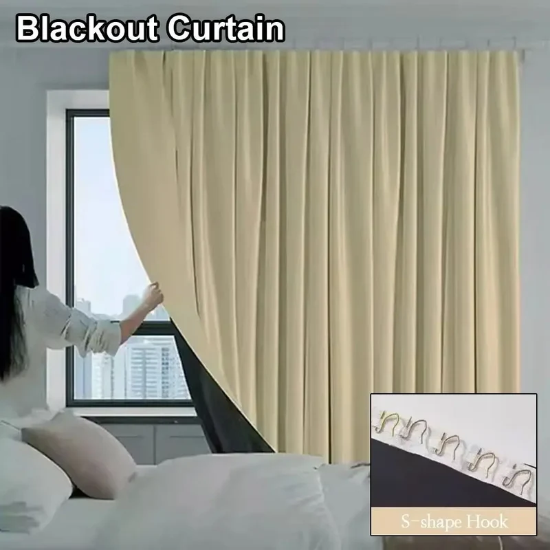 1Pcs Full Blackout Partition Blackout Curtain Polyester Fabric High Shading Protection Window Door Curtain Beige
