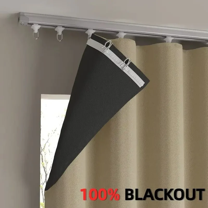 1Pcs Full Blackout Partition Blackout Curtain Polyester Fabric High Shading Protection Window Door Curtain Beige