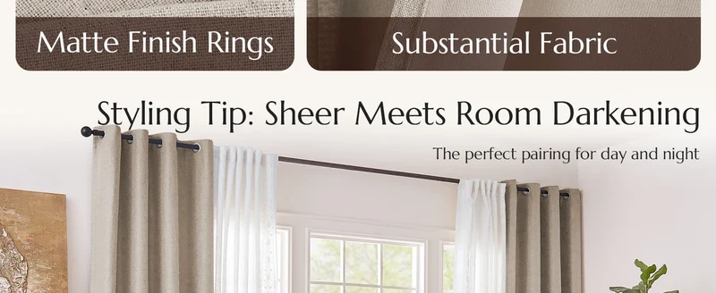 Jinchan Single Panel Faux Linen Blackout Curtain, Metal Grommet Top Room Darkening Drapes, Thermal Insulated Shield(Grey/Beige)