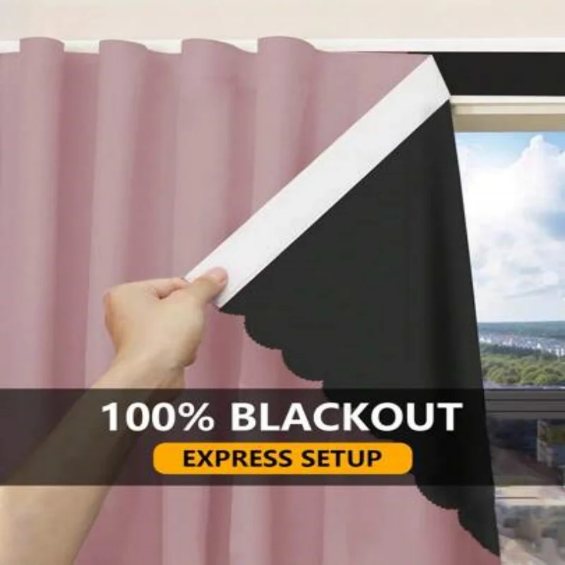 1pc Self-Adhesive Portable 100% Blackout Curtain, No Drilling Needed Sunshade Cloth Suitable For Windows, Doors, Bedrooms, Basem