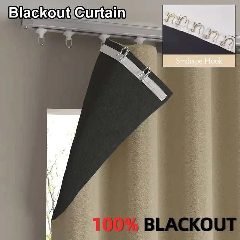 1Pcs Full Blackout Partition Blackout Curtain Polyester Fabric Beige Window Door Curtain High Shading Protection