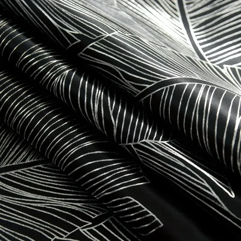 Single Layer Blackout Curtain with Leaf Pattern Print, High Precision Silver Color Drapes, Premium Light Blocking Fabric for Hom