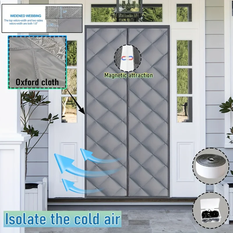 Magnetic Self Seal Thermal Curtain Heavy Duty Winter Proof Privacy Pet Friendly White Gray Quilted No Install