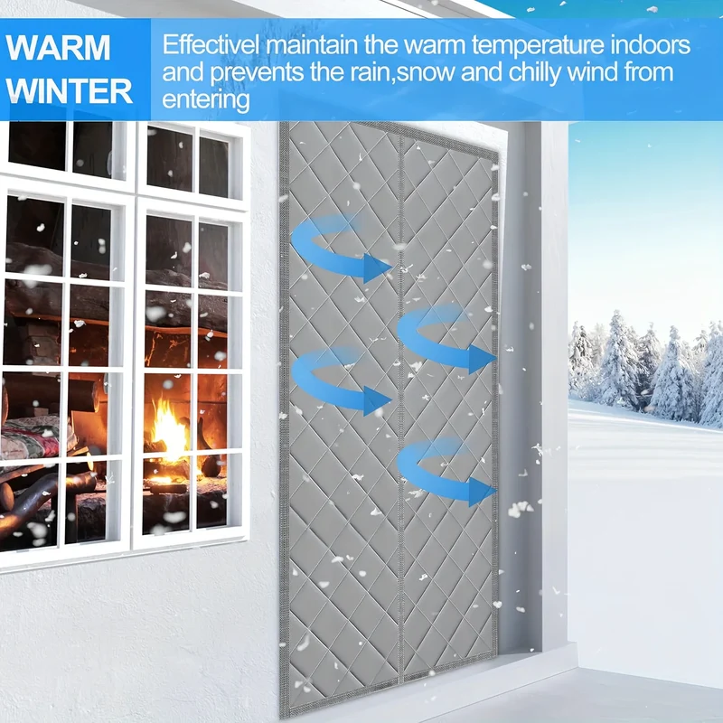 Magnetic Self Seal Thermal Curtain Heavy Duty Winter Proof Privacy Pet Friendly White Gray Quilted No Install