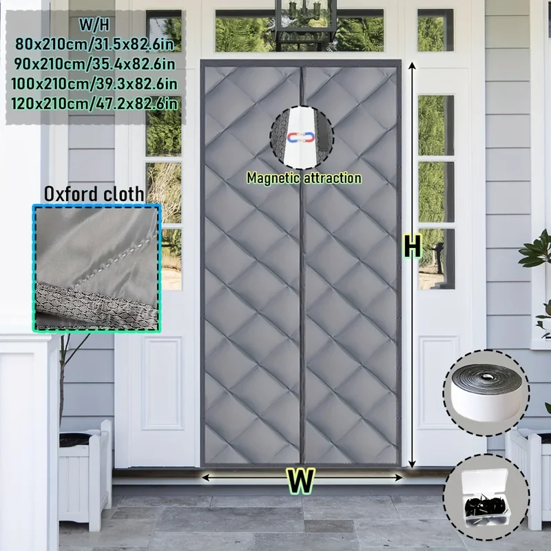 Magnetic Self Seal Thermal Curtain Heavy Duty Winter Proof Privacy Pet Friendly White Gray Quilted No Install