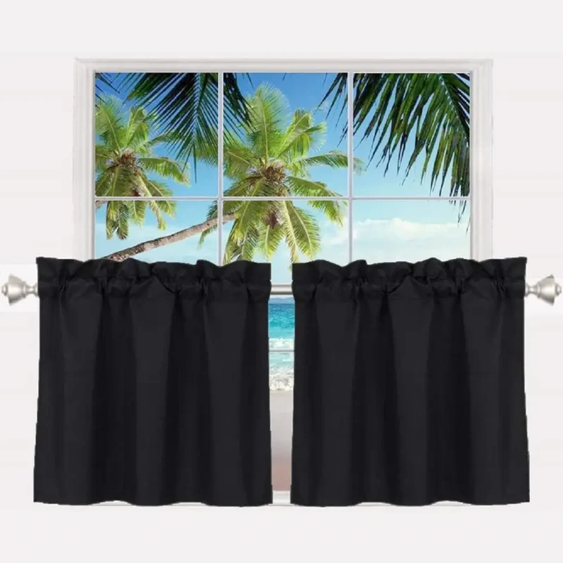 Pure Color Short Tier Curtains for Small Window Treatment Durable Short Blackout Curtain Washable Half Window Curtains