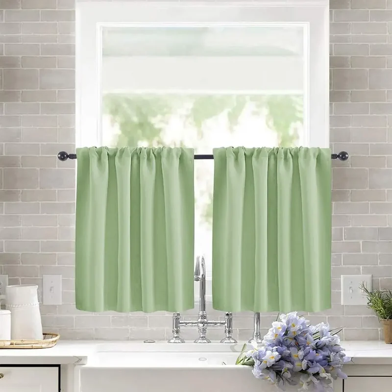 Pure Color Short Tier Curtains for Small Window Treatment Durable Short Blackout Curtain Washable Half Window Curtains