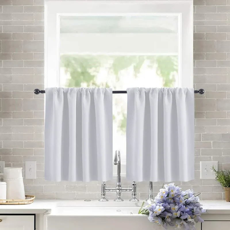 Pure Color Short Tier Curtains for Small Window Treatment Durable Short Blackout Curtain Washable Half Window Curtains
