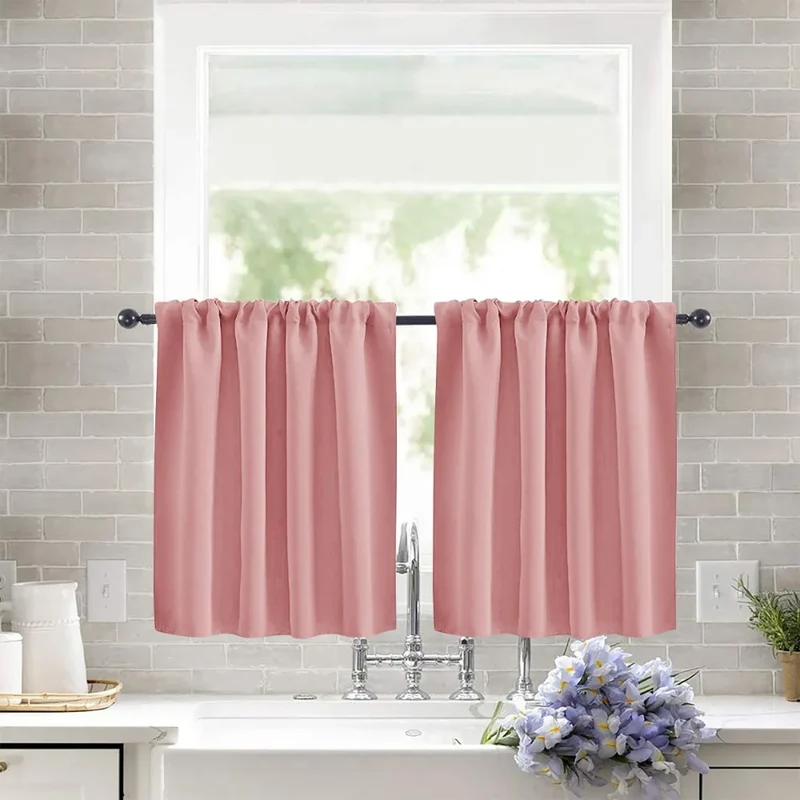 Pure Color Short Tier Curtains for Small Window Treatment Durable Short Blackout Curtain Washable Half Window Curtains