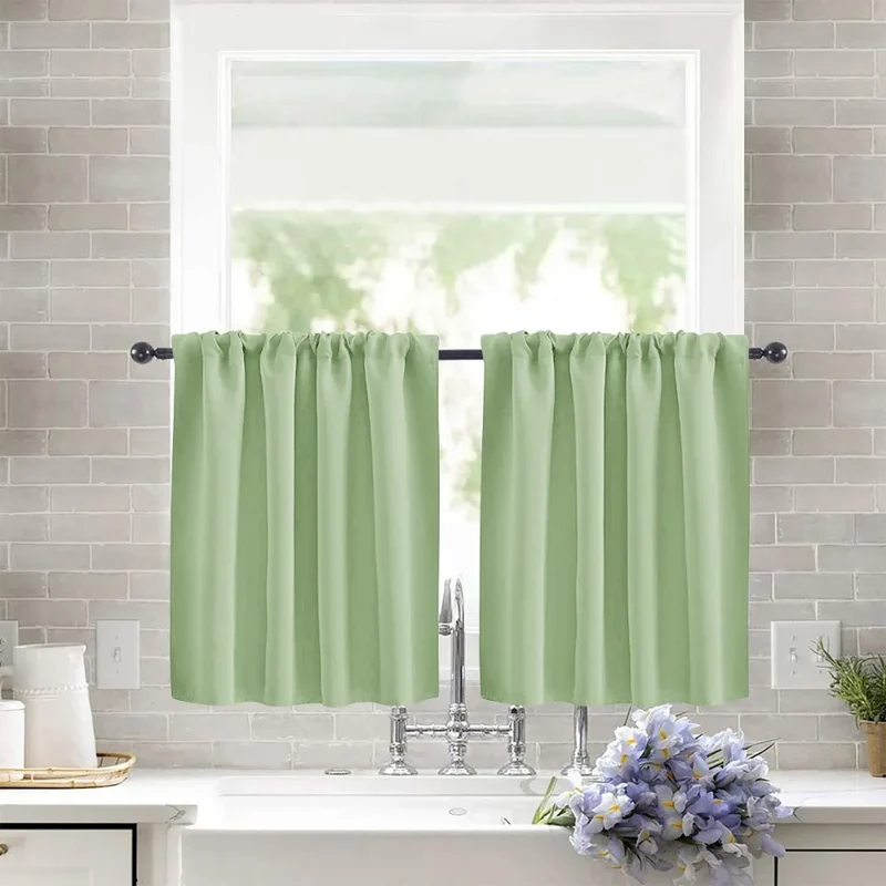 Pure Color Short Tier Curtains for Small Window Treatment Durable Short Blackout Curtain Washable Half Window Curtains
