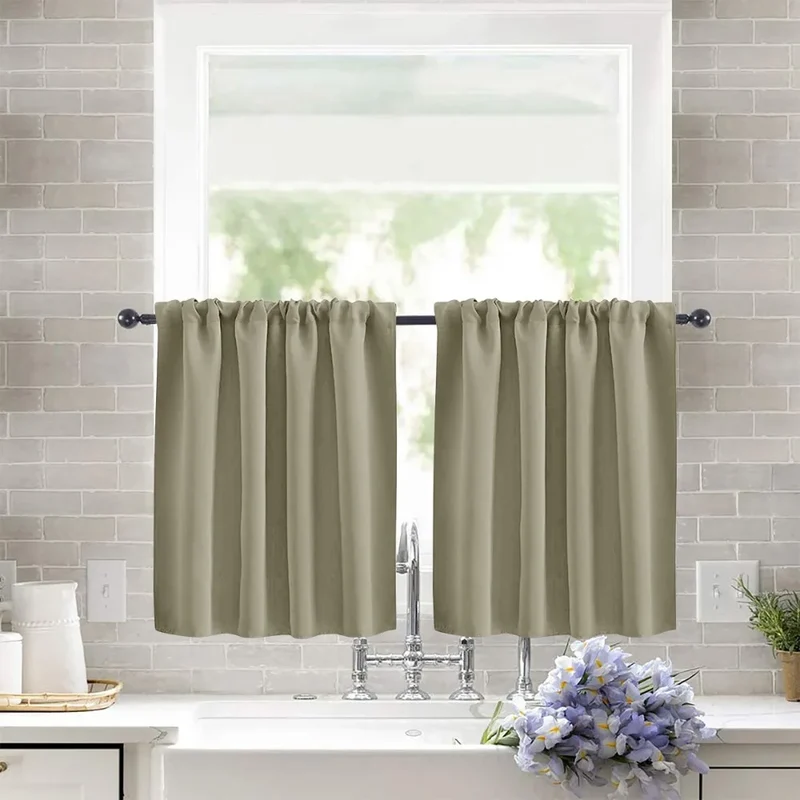 Pure Color Short Tier Curtains for Small Window Treatment Durable Short Blackout Curtain Washable Half Window Curtains
